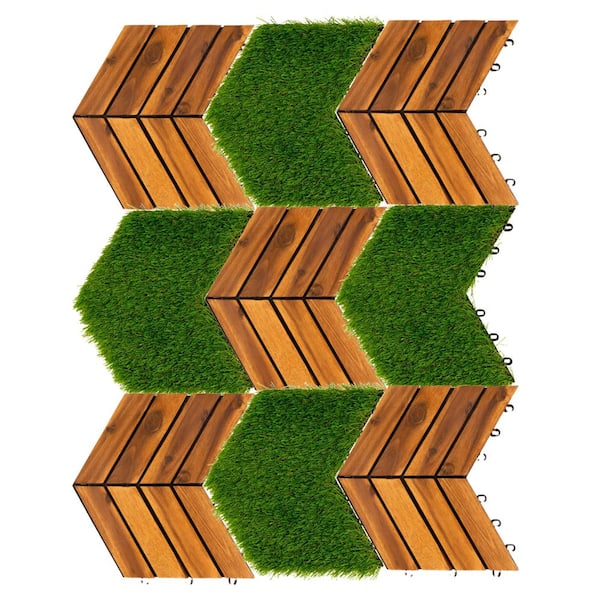 Pro Space 12 in. x 12 in. Acacia Wood Interlocking Flooring Deck Tiles Grass (20-Pack)