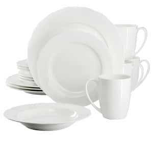 Eva 16-Piece Wavy Edge Bone China Dinnerware Set in White