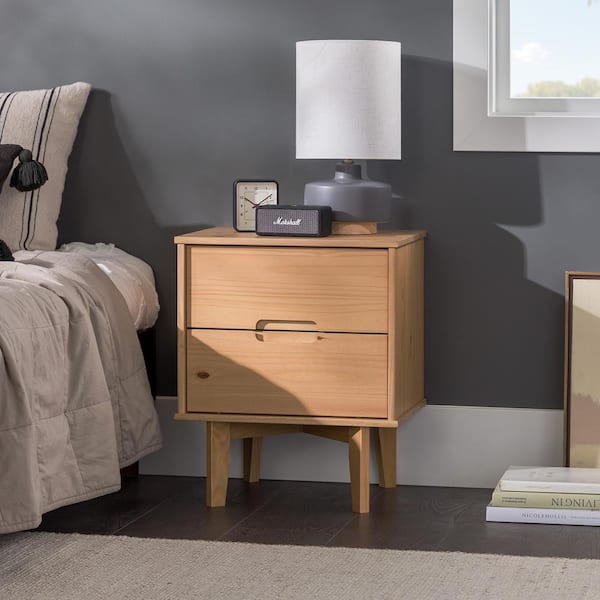Walker Edison Furniture Company 2-Drawer Natural Pine Solid Wood Mid-Century Modern Cutout Nightstand (24 in. H x 20 in. W x 16 in. D)