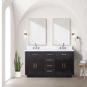 Condor 60 in W x 22 in D Black Oak Double Bath Vanity, Carrara Marble Top, Faucet Set, and 28 in Mirrors