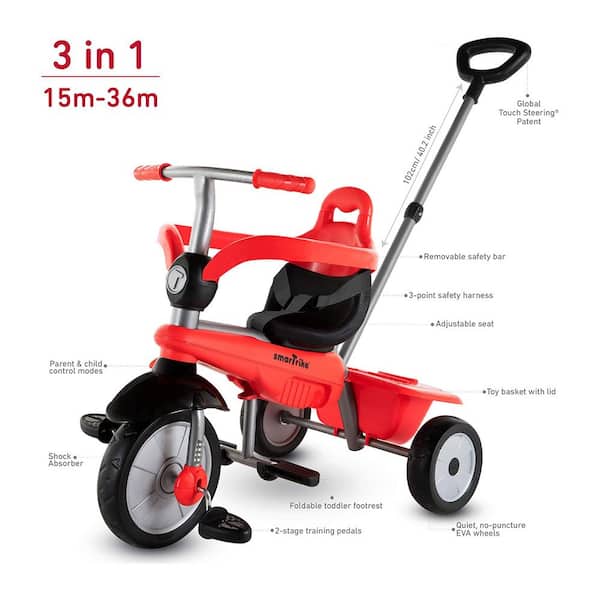 Gelijkmatig Reis band SMARTRIKE Breeze 3 in 1 Baby Toddler Tricycle for 15-Months to 36-Months,  Red (2-Pack) 2 x 6070500 - The Home Depot