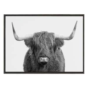 BandW Highland Cow No. 1 Portrait by Amy Peterson Framed Animal Canvas Wall Art Print 38.00 in. x 28.00 in.