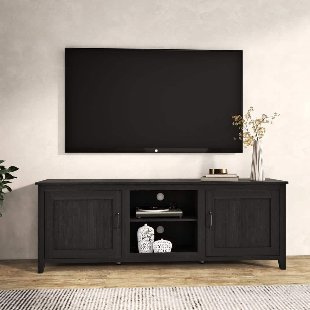 Modern Black Particle Board TV Stand with Cabinets and Shelves for 60" TVs