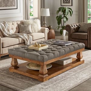 60 in. Gray Rectangle Upholstered Top Coffee Table with Shelf