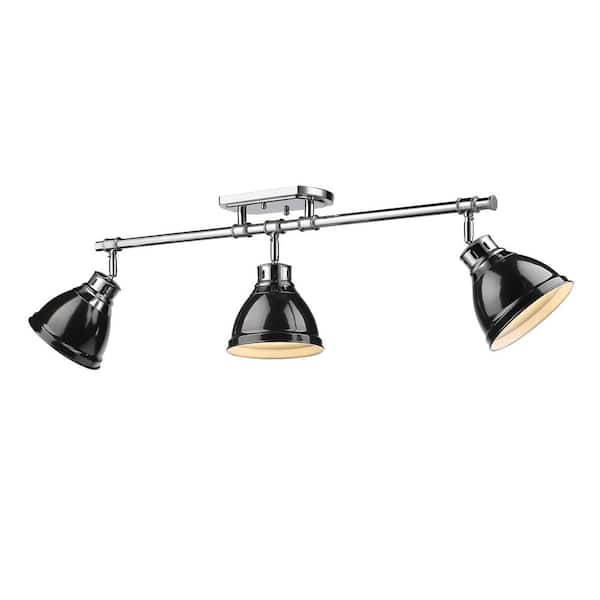 Golden Lighting Duncan 6.5 in. 3-Light Chrome Semi-Flush Mount with Black Shade and No Bulbs Included