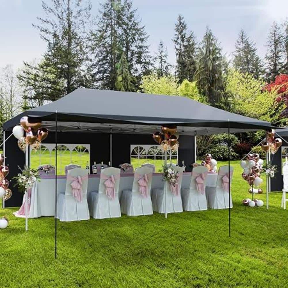 10x20 ft Heavy Duty Pop Up Canopy Tent, 420D Waterproof Gazebo with 5 Removable Sidewalls & PE Windows, Easy Setup