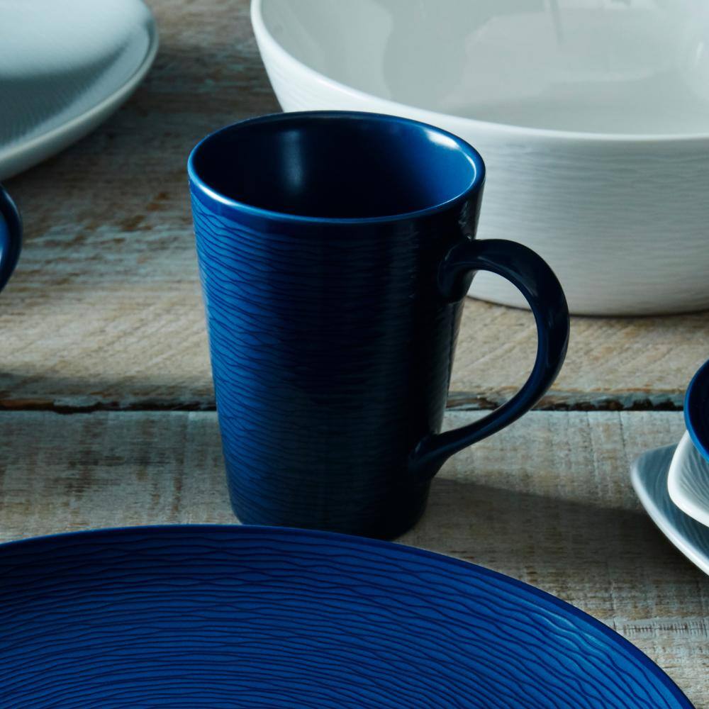 Navy Ceramic Textured Accent Mug Set, 12 Oz