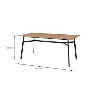 Halford Pecan Brown Finish Rectangular Dining Table for 6 with Black Metal Base (68.9 in. L x 29.92 in. H)