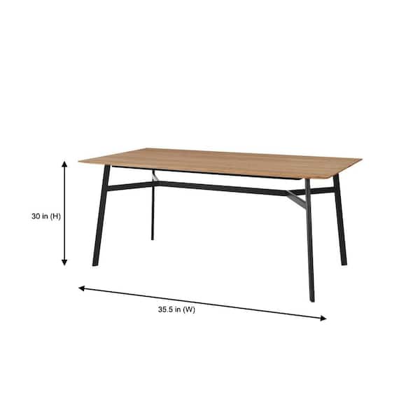 Halford Pecan Brown Finish Rectangular Dining Table for 6 with Black Metal Base (68.9 in. L x 29.92 in. H)