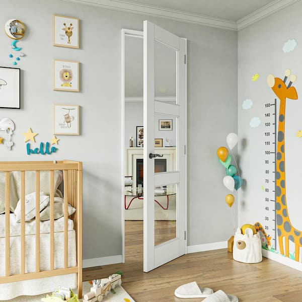 24 in. x 80 in. 3 Lite Clear Glass White Solid Core MDF Primed Standard Interior Door Slab