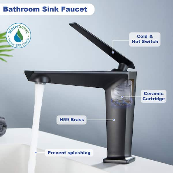 NOBLE Single Handle Sink Faucet Mid Arc Single Hole Bathroom Faucet with Integral Deckplate in Matte Black