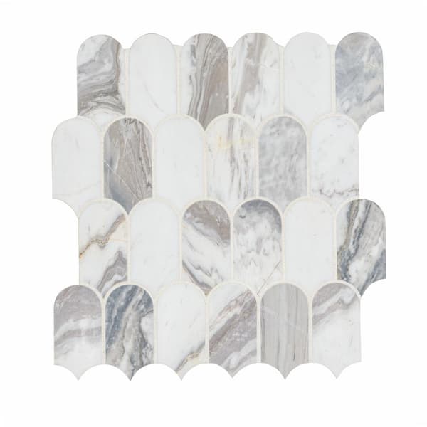 MSI Take Home Tile Sample-Edessa Scallop White 4 in. x 4 in. Polished Marble Mosaic Tile