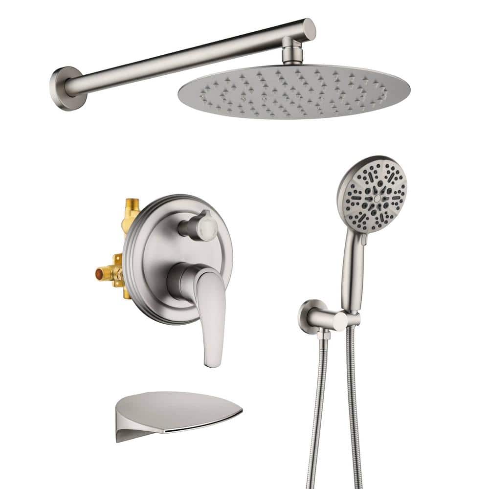 Single Handle 7-Spray Tub and Shower Faucet 1.8 GPM 10 in. Wall Mount Shower Trim Kit in Brushed Nickel Valve Included price history on PriceWatchPro