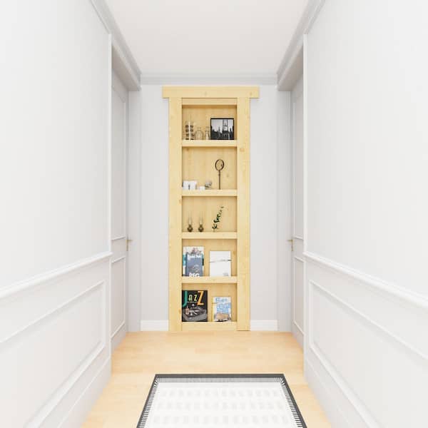 24 in. x 80 in. Assembled Universal/Reversible Solid Core Unfinished Wood 4-Shelf Flush Mount Hidden Bookcase Door