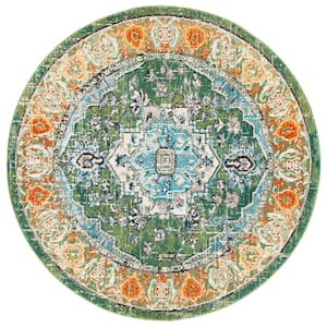 Monaco Green/Turquoise 7 ft. x 7 ft. Border Floral Round Area Rug