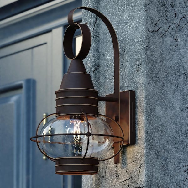 VAXCEL Chatham 1 Light Bronze Coastal Outdoor Wall Lantern Clear Glass