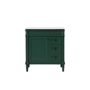 Simply Living 32 in. W x 21 in. D x 35 in. H Bath Vanity in Green with Ivory White Engineered Marble Top