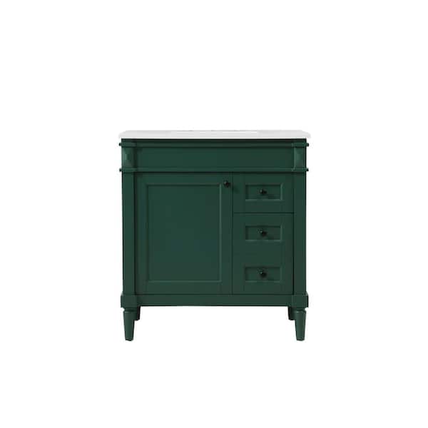 Unbranded Simply Living 32 in. W x 21 in. D x 35 in. H Bath Vanity in Green with Ivory White Engineered Marble Top