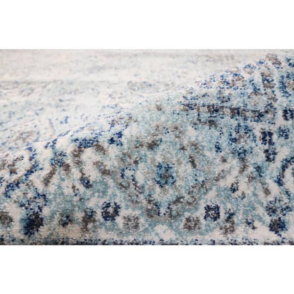 Everek Aqua 3 ft. x 8 ft. (2'6" x 8') Floral Transitional Runner