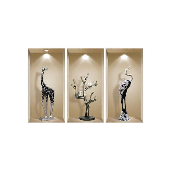 MI ALMA Brown and Black 3D Design Niche Wall Decal - Set of 3 : Easy to Apply, Stunning Decorative Stickers for Home and Office