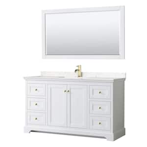 Avery 60 in. W x 22 in. D x 35 in. H Single Sink Bath Vanity in White with Carrara Cultured Marble Top and 58 in. Mirror