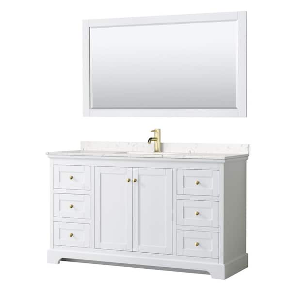 Wyndham Collection Avery 60 in. W x 22 in. D x 35 in. H Single Sink Bath Vanity in White with Carrara Cultured Marble Top and 58 in. Mirror