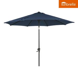 9 ft. Sunbrella Aluminum Market Outdoor Patio Umbrella in Canvas Navy with Push Button Tilt and Crank