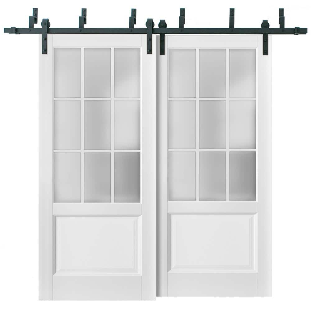 84 in. x 84 in. 3/4 Lite Frosted Glass White Finished Solid Wood Sliding Barn Door with Hardware Kit price history on PriceWatchPro