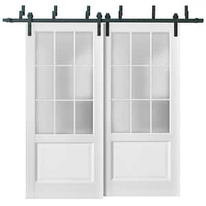 84 in. x 84 in. 3/4 Lite Frosted Glass White Finished Solid Wood Sliding Barn Door with Hardware Kit