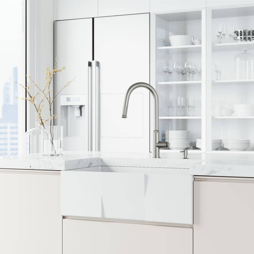 Hart Arched Stainless Steel Pull-Down Kitchen Faucet with Soap Dispenser