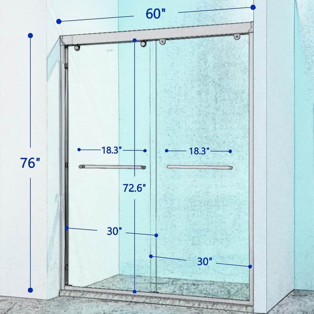 60" Matte Black Aluminum Framed Double Sliding Shower Door