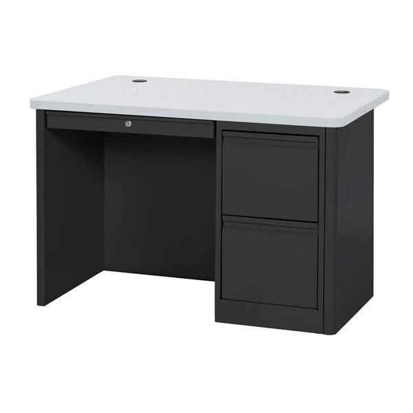 Sandusky 29.5 in. H x 48 in. W x 30 in. D 900 Series Single Pedestal Heavy Duty Teachers Desk in Black/Grey Nebula