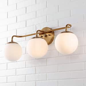 Louis Parisian Globe 25 in. 3-Light Brass Gold Metal Modern Contemporary LED Vanity Light with Frosted Glass