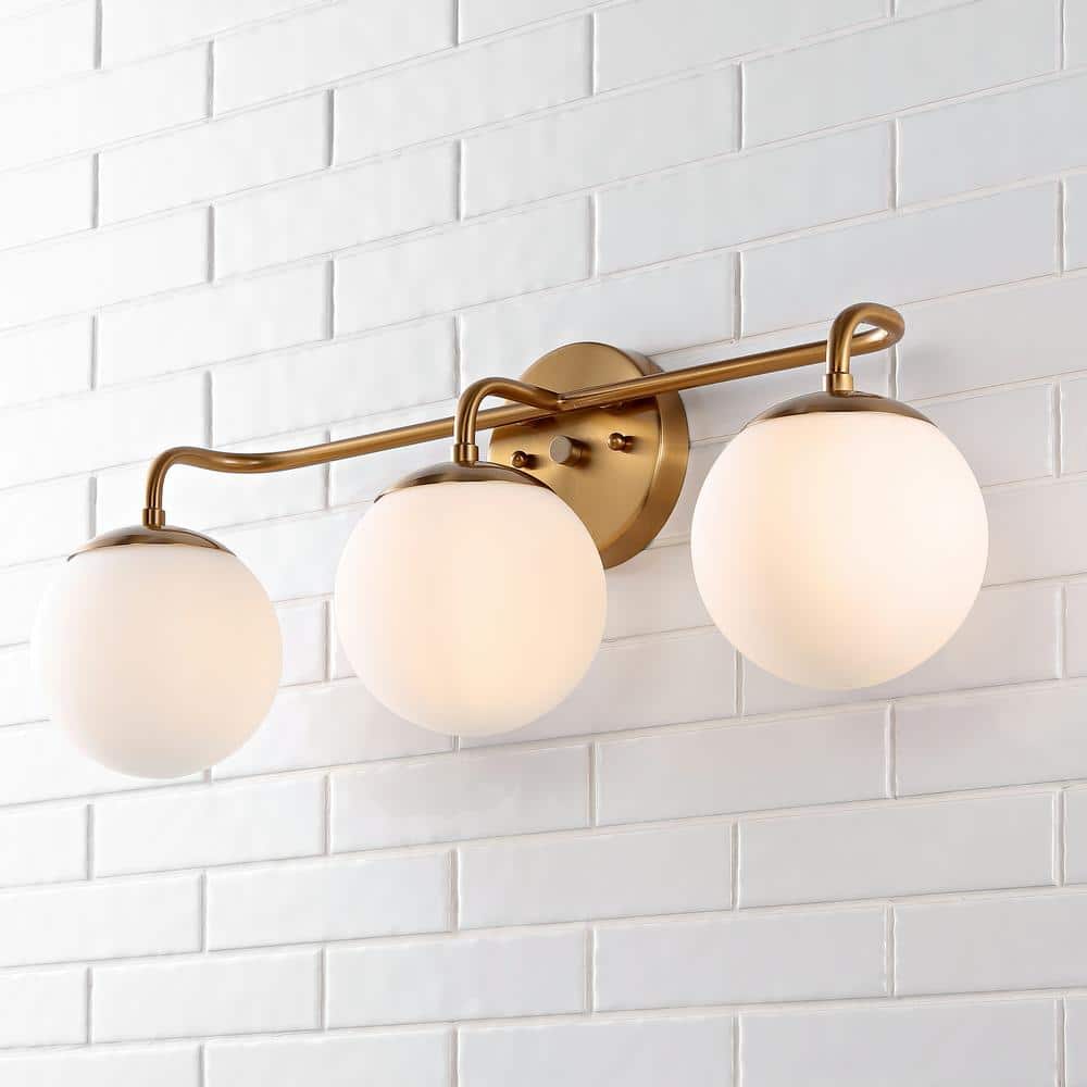 Louis Parisian Globe 25 in. 3-Light Brass Gold Metal Modern Contemporary LED Vanity Light with Frosted Glass price history on PriceWatchPro
