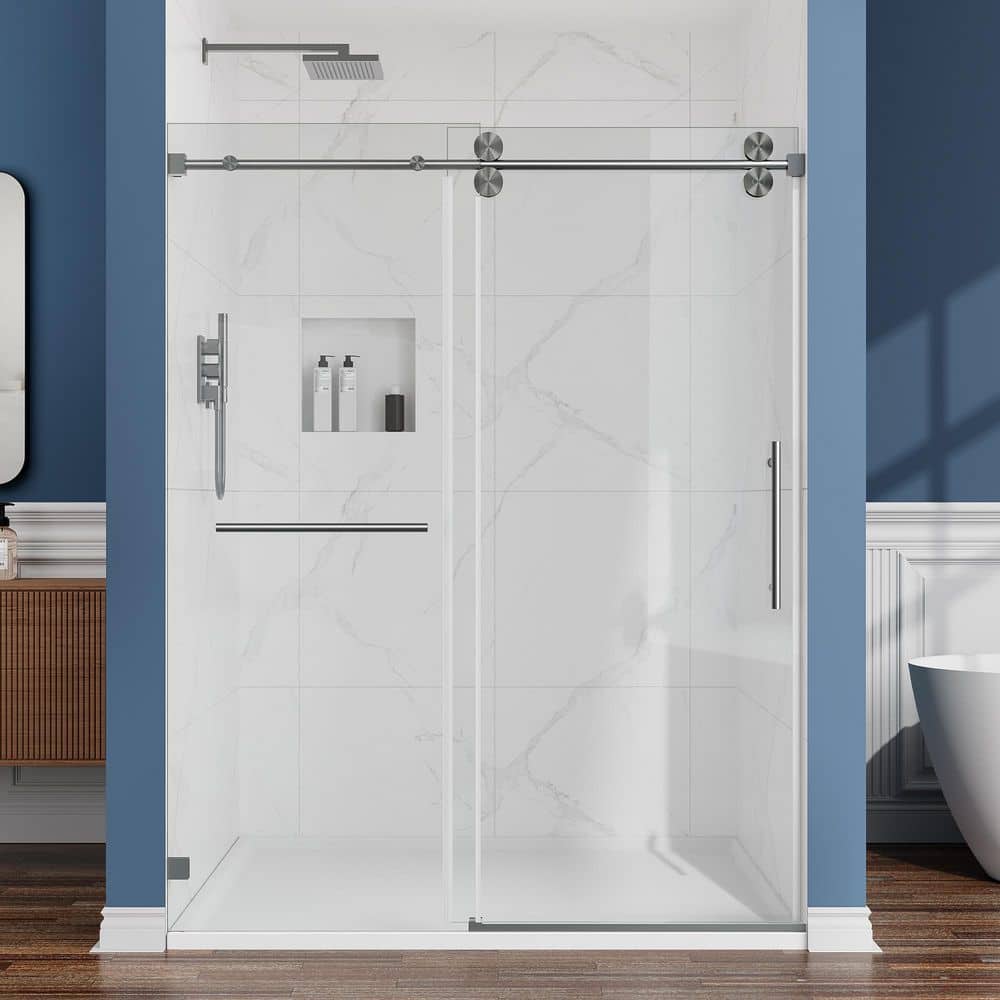 LASIHEM 44-49 in. W x 76 in. H Single Sliding Frameless Shower