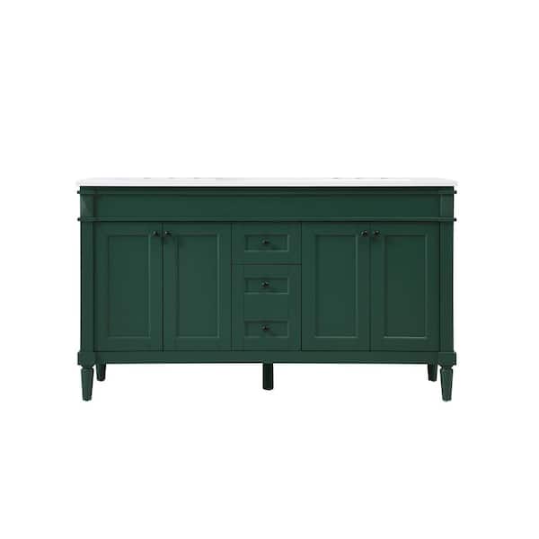 Unbranded Simply Living 60 in. W x 21 in. D x 35 in. H Bath Vanity in Green with Ivory White Engineered Marble Top