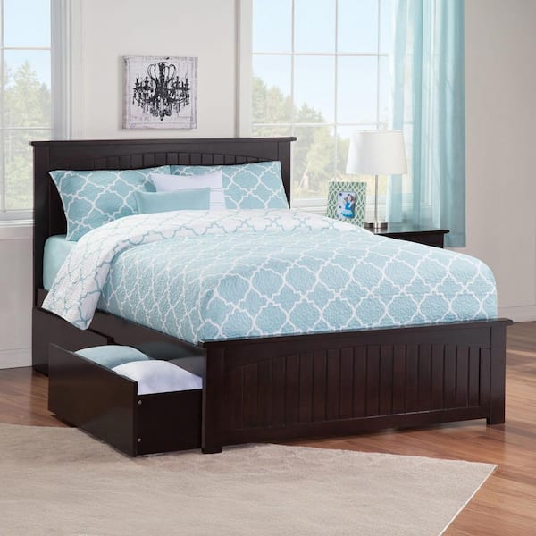 AFI Nantucket Espresso Full Solid Wood Storage Platform Bed with Matching Foot Board and 2 Bed Drawers