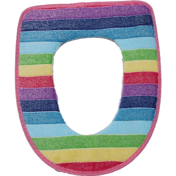 Rainbow Plush Toilet Tank Cover Soft Washable Velcro Fit Lid Topper for Standard Toilets in Multicolor