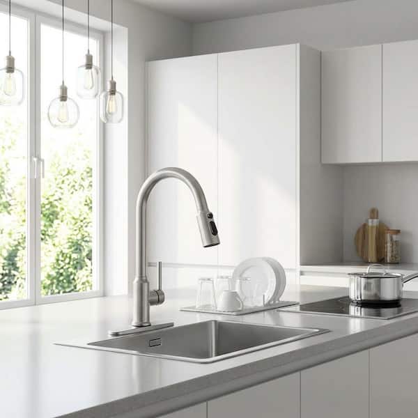 15.3 in.3-Mode Stainless Steel Pull Down Sprayer Kitchen Faucet with 360° Swivel Spout in Brushed Nickel