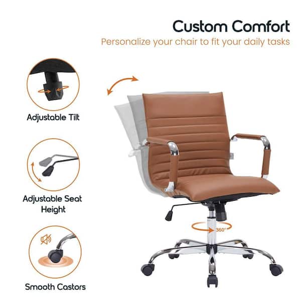 Leisuremod Harris Mid-Back Leather Office Chair Chrome Frame