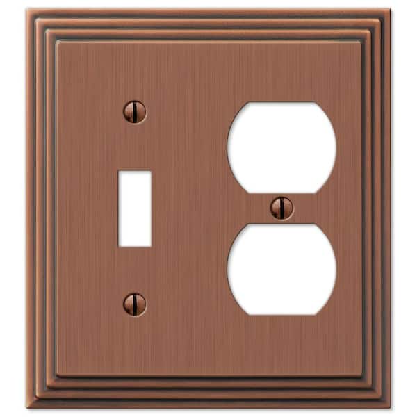 Tiered 2 Gang 1-Toggle and 1-Duplex Metal Wall Plate - Antique Copper