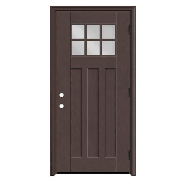 Regency 32 in. x 80 in. 6Lite Toplite Clear Glass LHOS Chestnut Mahogany Fiberglass Prehung Front Door w/6-9/16 in. Jamb