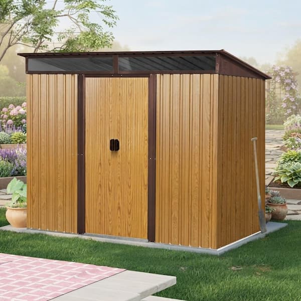 Coffee 8 ft. W x 6 ft. D Metal Outdoor Storage Shed with Transparent Plate and Lockable Sliding Door (48 sq. ft.)