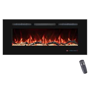 50 in. Electric Fireplace Inserts, Wall Mounted with 13 Flame Colors, Thermostat in Black