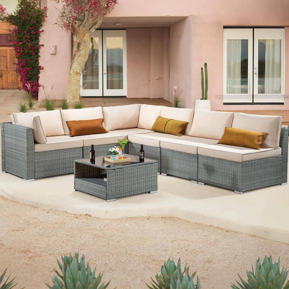 Joyside Patio Sofa, All Weather Outdoor Rattan Wicker 3-Seat Sofa High Back  Couch with Premium Cushions for Garden Backyard Porch(Brown/Light Blue)