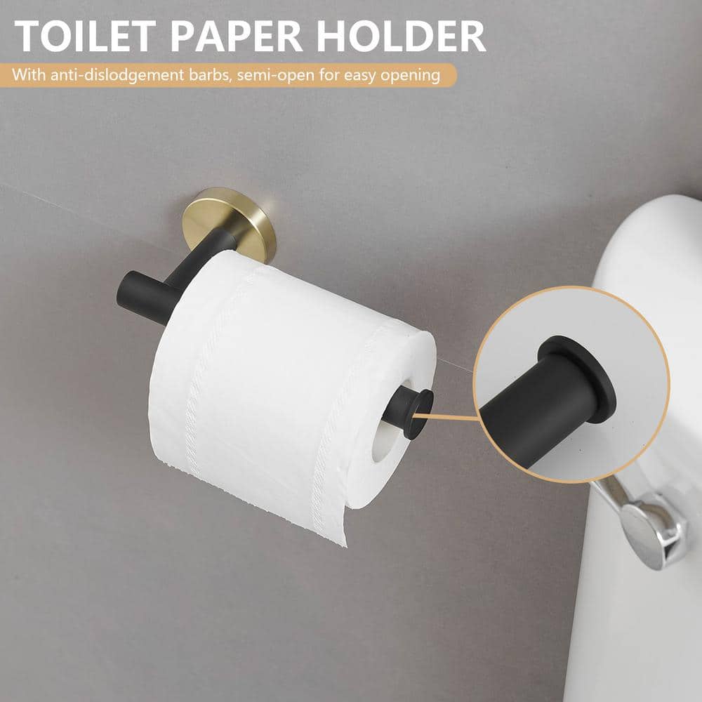 Brushed Gold and Black Metal 4-Piece Bathroom Hardware Set