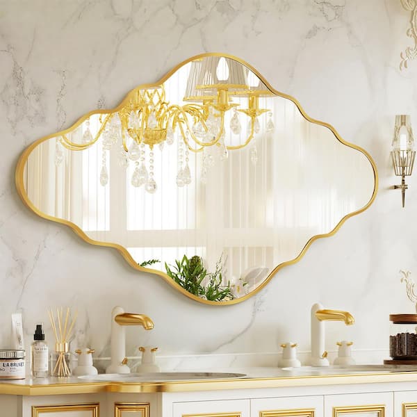 26 in. W x 42 in. H Scalloped Gold Aluminum Alloy Framed Decorative Irregular Wall Mirror
