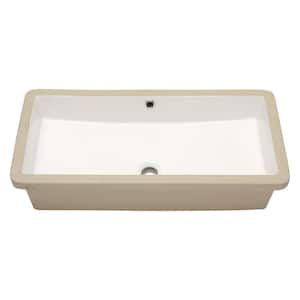 28 in. Undermount Rectangle Bathroom Sink without Drain in White Ceramic