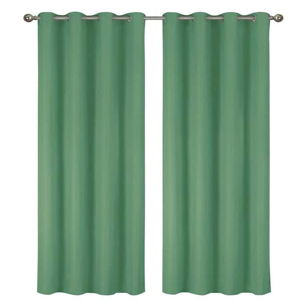 J&V TEXTILES Lillian Collection Sage Polyester Solid 55 in. W x 84 in. L Thermal Grommet Indoor Blackout Curtains (Set of 2)