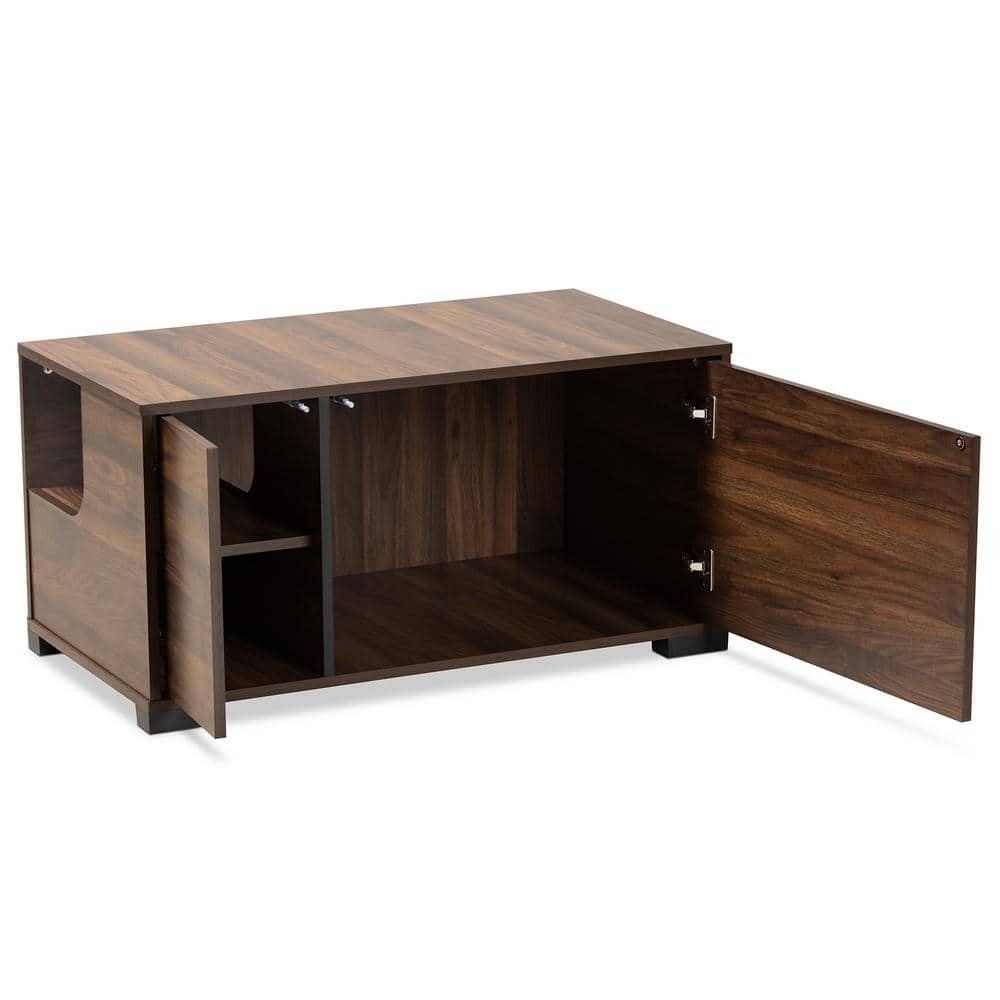 Walnut Brown Modern 2-Door Cat Litter Box Cover House